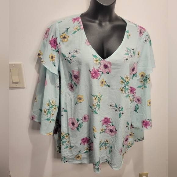 Lane bryant size 22/24 mint floral vneck blouse - Picture 1 of 6